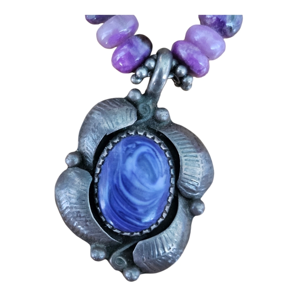 Amethyst &Lapis Cabachon Necklace - Picture 9 of 9
